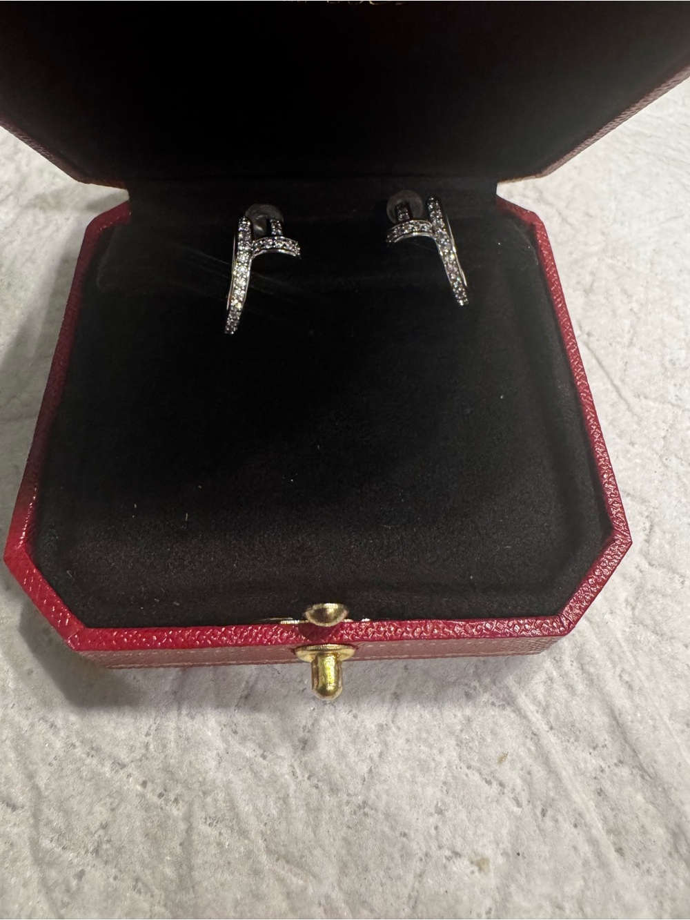 Designer brand T Initial Pavé Diamond White Gold Earrings - Silver/Black Accents - Picture 2 of 3